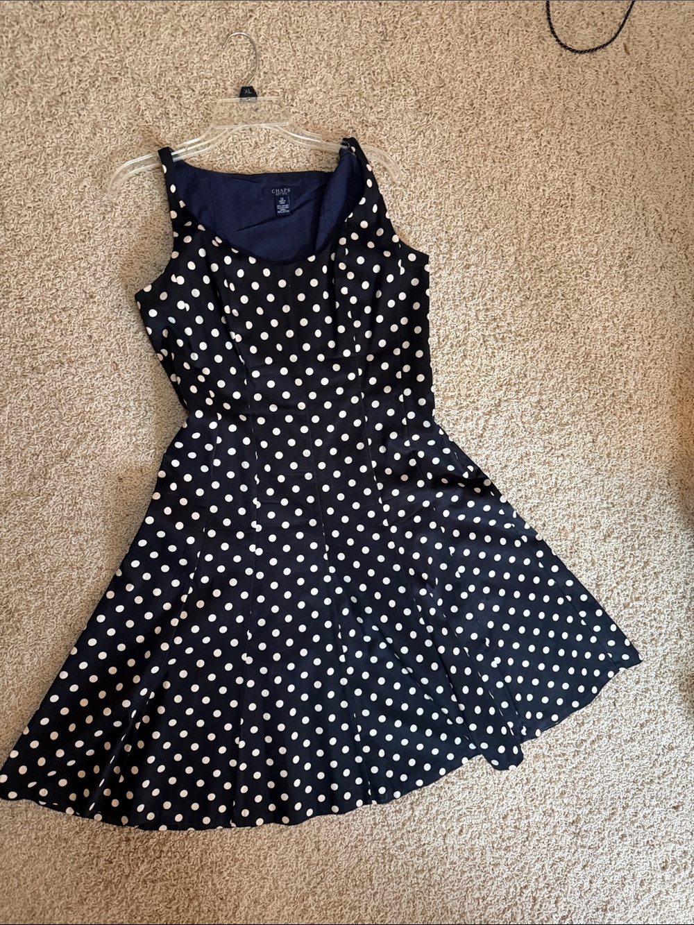 Chaps Navy and White Polka Dot Midi Dress